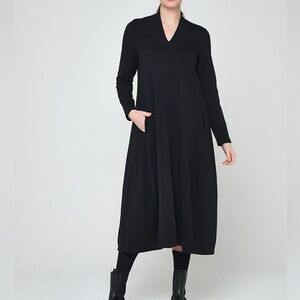 [4]Mes Soeurs Et Moi Elegant Black Long Sleeve Goyave V-Neck Jersey Dress